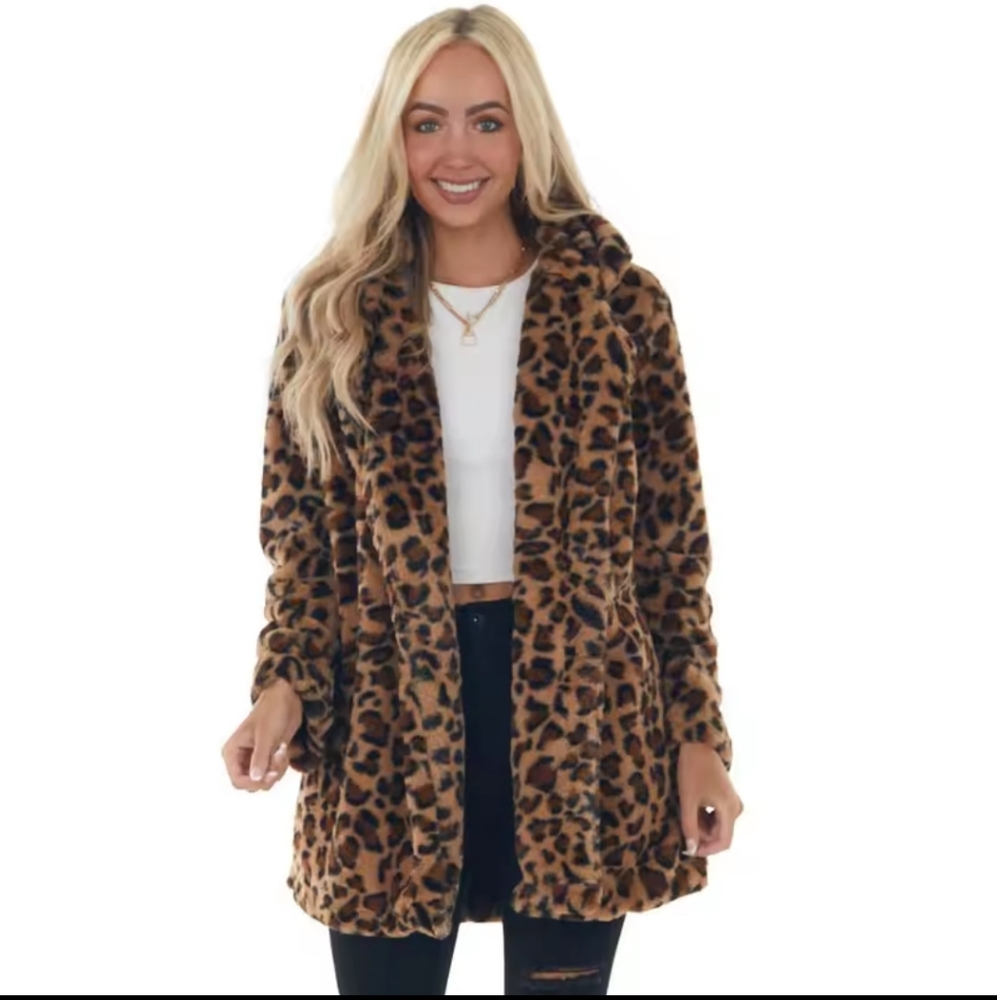 Women's European and American autumn and winter leopard print women's Faux Fur - Picture 1 of 4